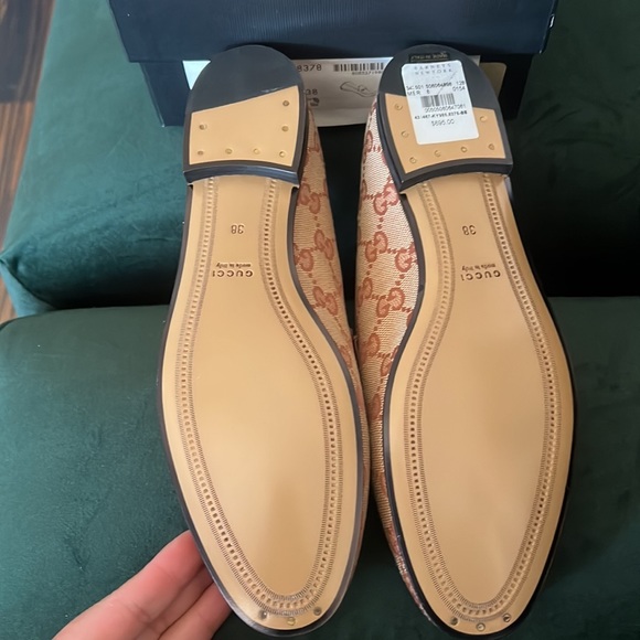 Gucci Jordaan Canvas GG Monogram Loafers 38 Beige Ruggine Rust NIB - Picture 3 of 3